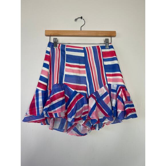 NEW PatBO Riviera Ruffled Cotton Gauze Blue Pink Striped Shorts Size: 0 - Picture 2 of 7